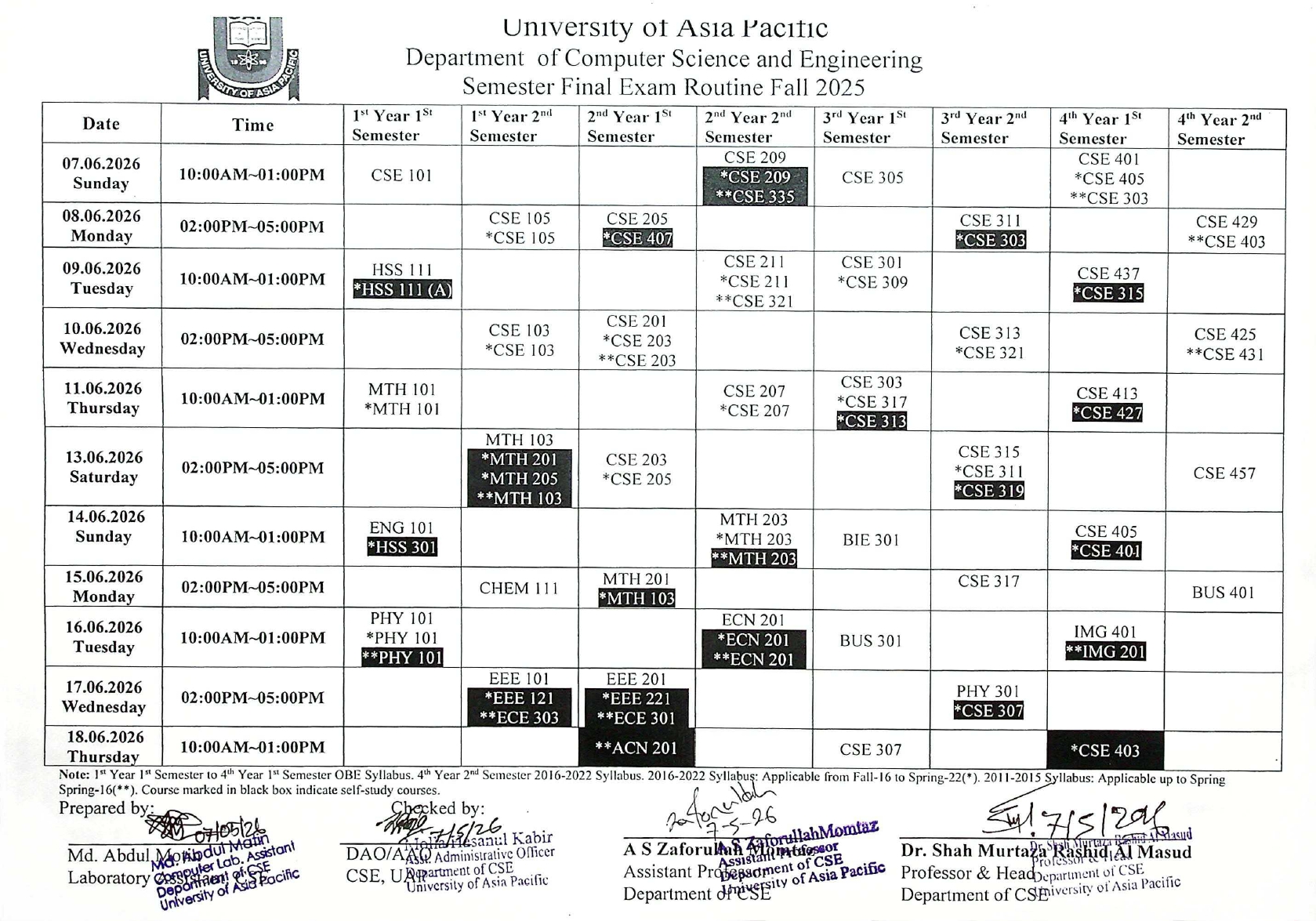Exam Routine 2025 Fall