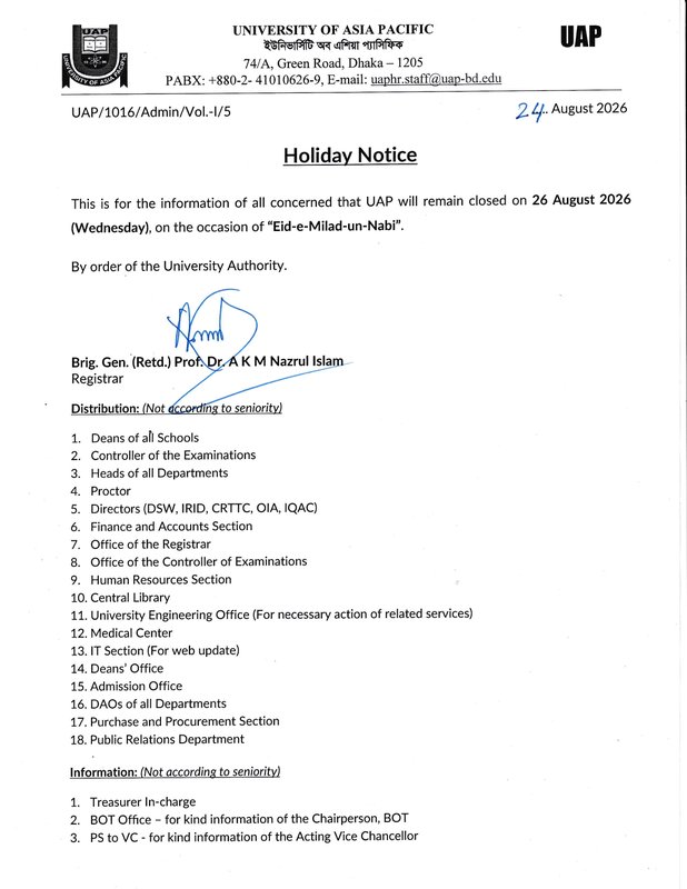 Holiday Notice:
